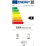 Beko B1RCSO264W alulfagyasztós hűtőszekrény, E energiaosztály, 187 l (hűtőtér) + 75l (fagyaszótér)