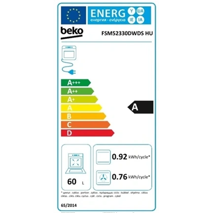 Beko FSM52330DWDS HU szabadonálló kombinált tűzhely 50 × 60 cm, 60 literes elektromos sütővel, A energiaosztály