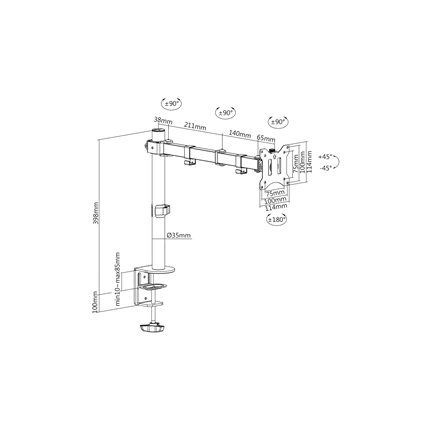 DIGITUS DA-90399 C-bilincses univerzális (VESA 75 / 100) fekete monitor tartó konzol