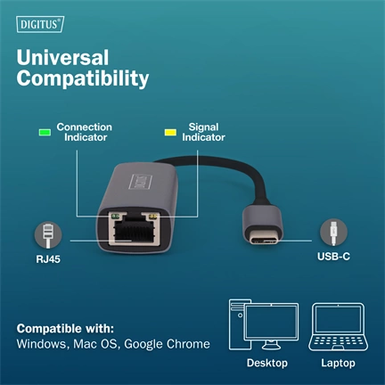 DIGITUS vezetékes USB Type-C Gigabit Ethernet Adapter