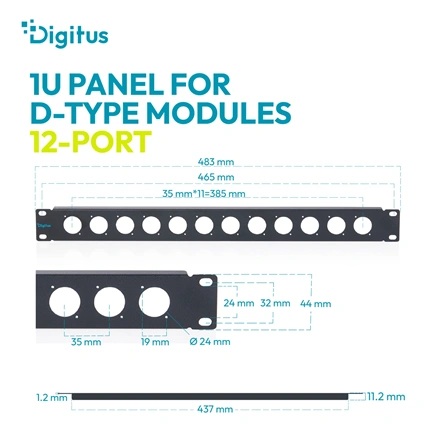 Digitus 1U rack panel for 12 x D-Type modules