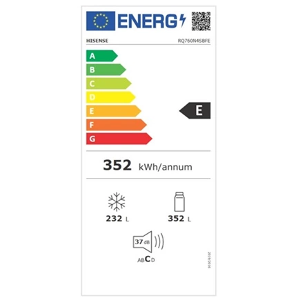 Hisense RQ760N4SBFE Hi7 szabadonálló négyajtós hűtőszekrény, fekete, 584 l