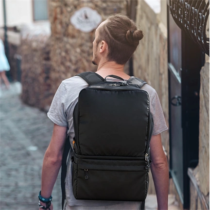 K&F Concept Collapsible Backpack 22L, fotós hátizsák, oldaltáskáva csukható, fekete
