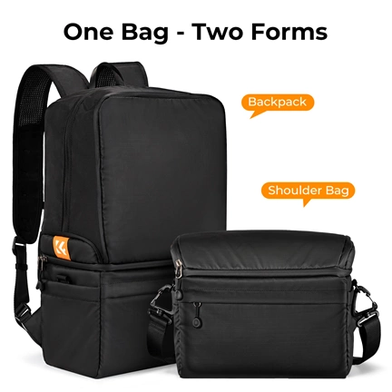 K&F Concept Collapsible Backpack 22L, fotós hátizsák, oldaltáskáva csukható, fekete