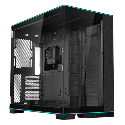 Lian Li O11 Dynamic Evo RGB számítógépház - E-ATX, edzett üveg, L-alakú RGB fénysávok alul/felül, kétkamrás, fekete