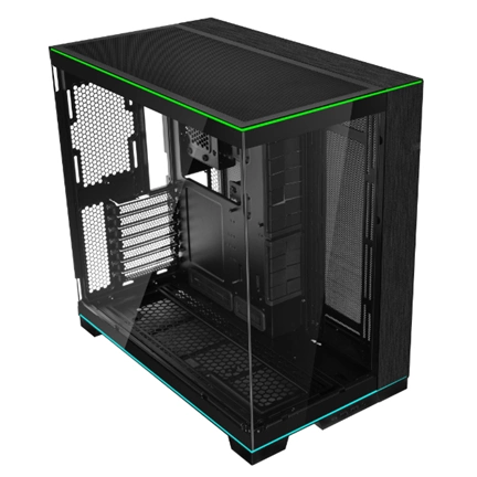 Lian Li O11 Dynamic Evo RGB számítógépház - E-ATX, edzett üveg, L-alakú RGB fénysávok alul/felül, kétkamrás, fekete