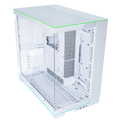 Lian Li O11 Dynamic Evo RGB számítógépház - E-ATX, edzett üveg, L-alakú RGB fénysávok alul/felül, kétkamrás, fehér