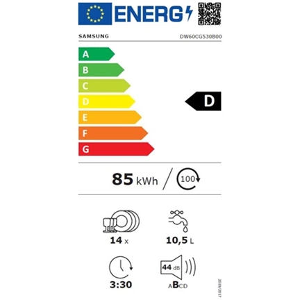 Samsung DW60CG530B00ET beépíthető mosogatógép magas energiahatékonysággal, 14 terítékes